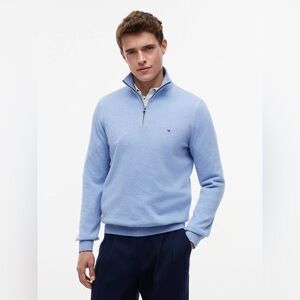 Tommy Hilfiger Men's Light Blue Classic Quarter-Zip Sweater